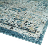 Blue And Beige Traditional Heriz Art Silk Area Rug
