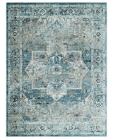 Blue And Beige Traditional Heriz Art Silk Area Rug