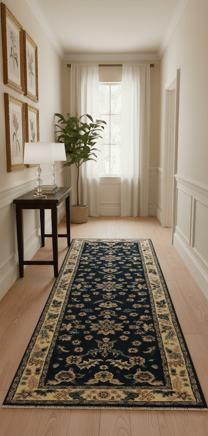 Blue And Beige Traditional Oriental Design Hand Knotted 2.5x8 wool area rug