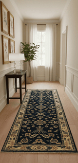 Blue And Beige Traditional Oriental Design Hand Knotted 2.5x8 wool area rug