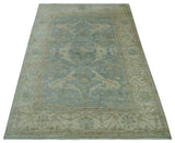 Blue And Beige Traditional Oushak Design Hand Knotted 6x9 wool area rug