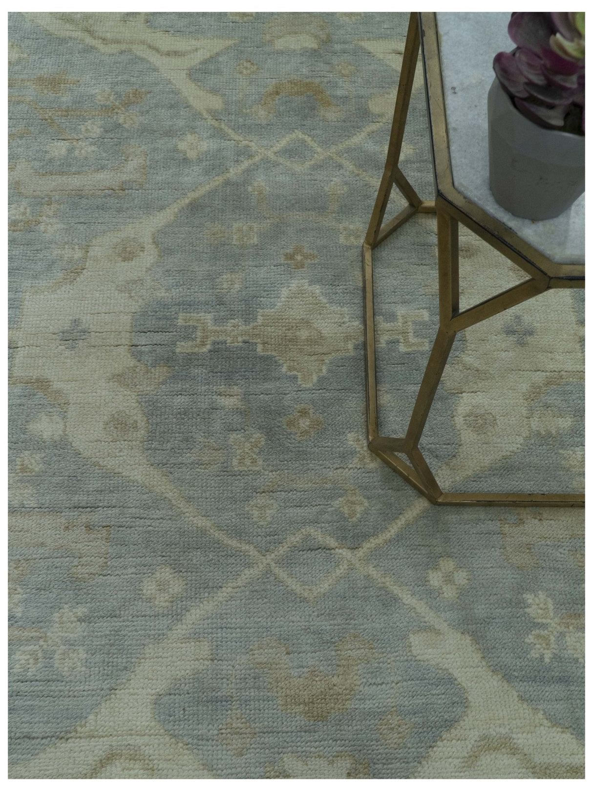 Blue And Beige Traditional Oushak Design Hand Knotted 6x9 wool area rug