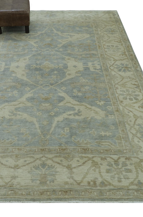 Blue And Beige Traditional Oushak Design Hand Knotted 6x9 wool area rug