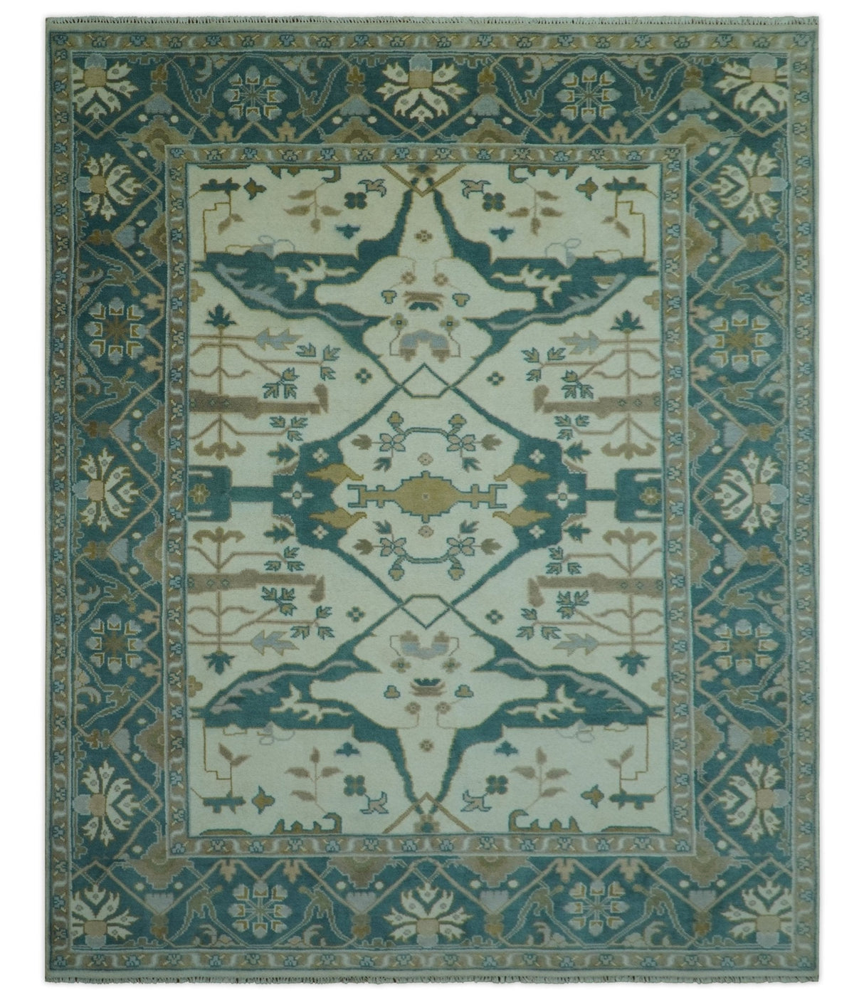 Blue And Beige Traditional Oushak Hand Knotted Custom Made wool rug