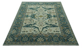 Blue And Beige Traditional Oushak Hand Knotted Custom Made wool rug