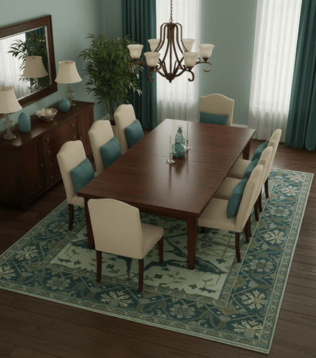 Blue And Beige Traditional Oushak Hand Knotted Custom Made wool rug