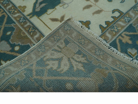Blue And Beige Traditional Oushak Hand Knotted Custom Made wool rug
