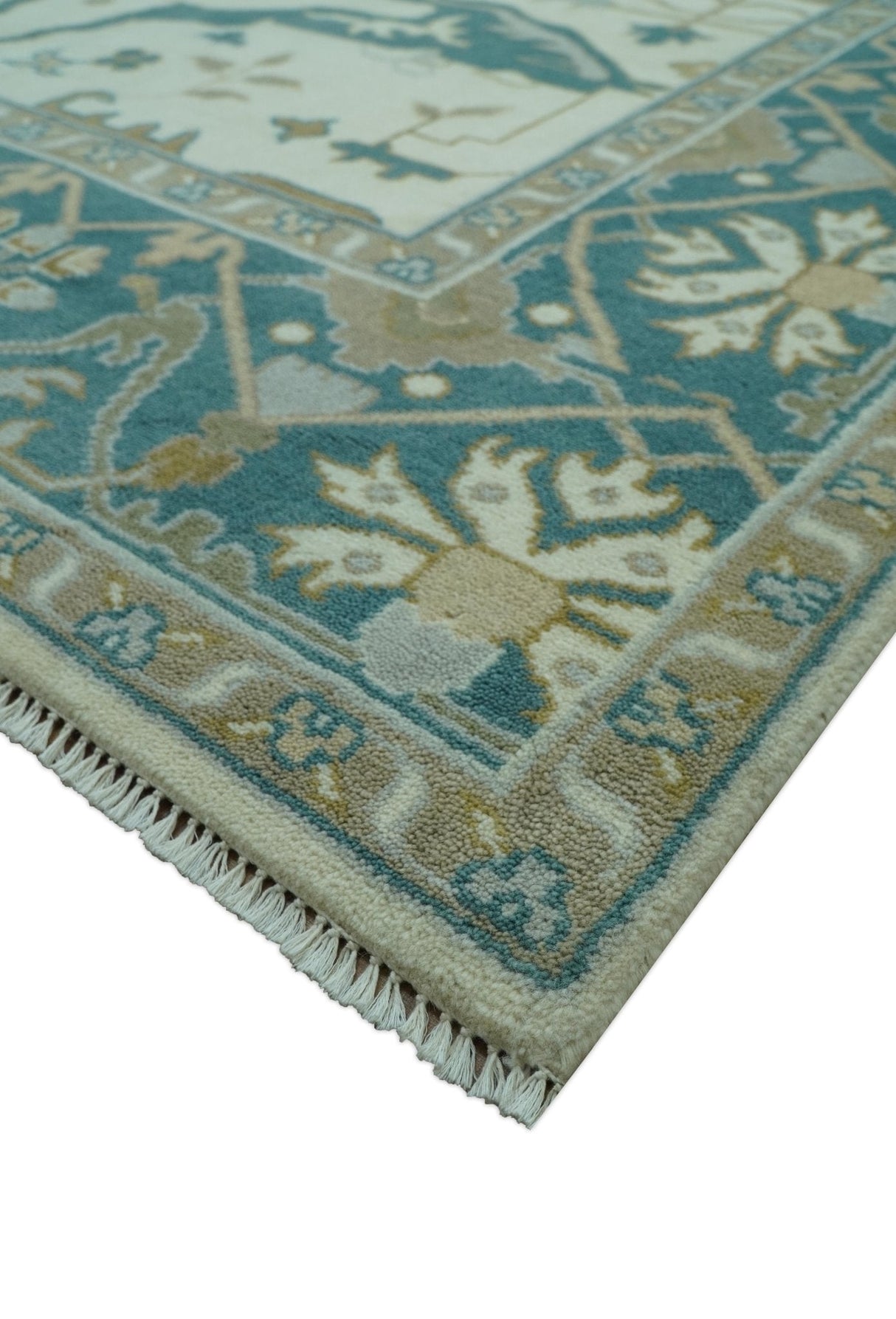 Blue And Beige Traditional Oushak Hand Knotted Custom Made wool rug