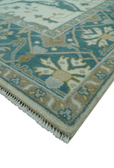 Blue And Beige Traditional Oushak Hand Knotted Custom Made wool rug