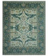 Blue And Beige Traditional Oushak Hand Knotted Custom Made wool rug