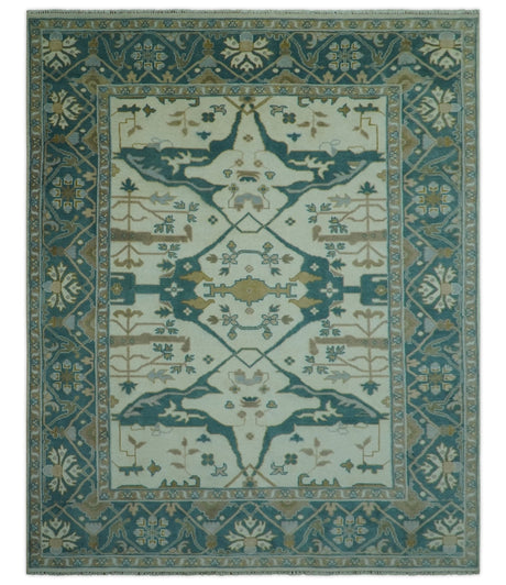 Blue And Beige Traditional Oushak Hand Knotted Custom Made wool rug