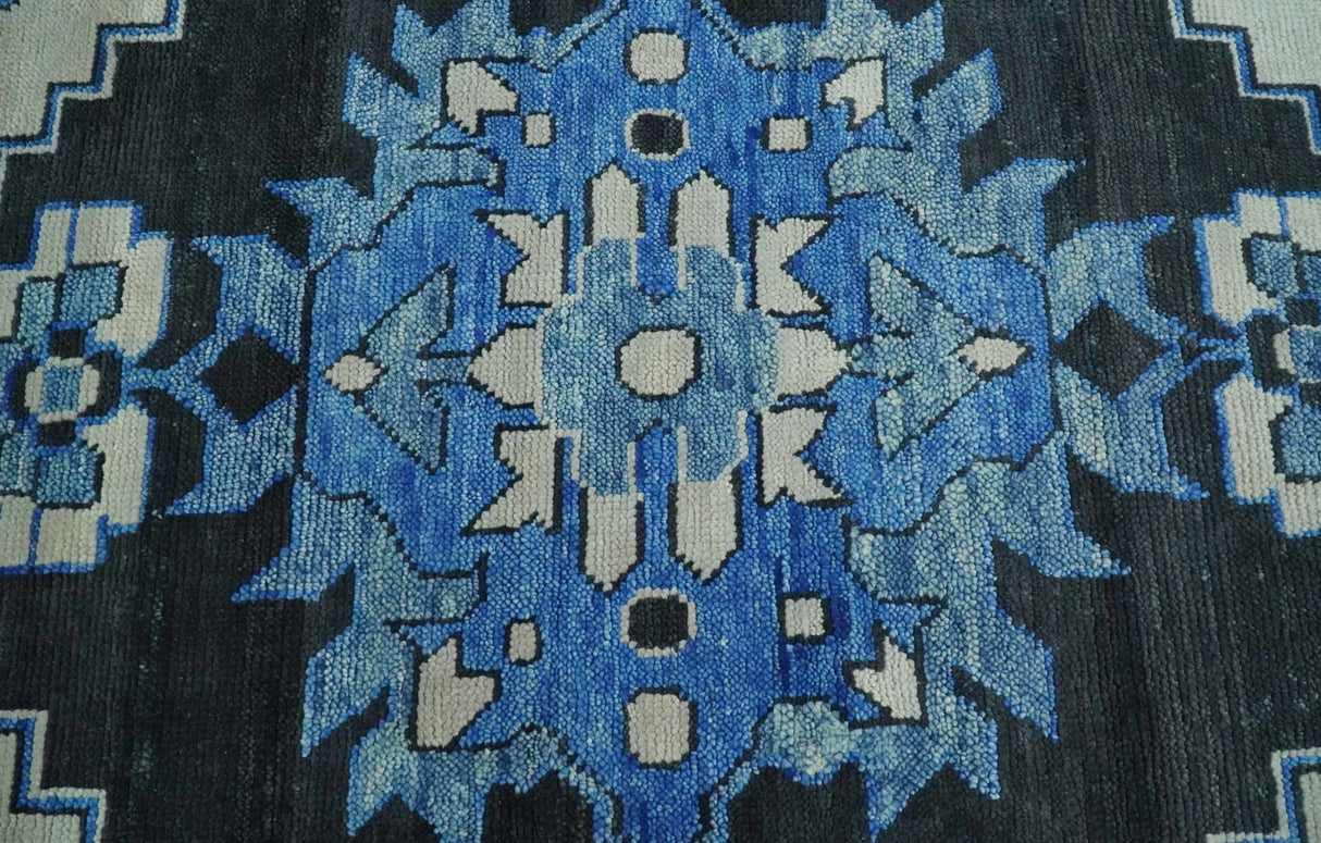 Blue and Black Hand Knotted Traditional Heriz Multi Size Wool Area Rug