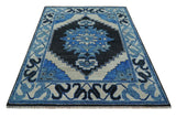 Blue and Black Hand Knotted Traditional Heriz Multi Size Wool Area Rug