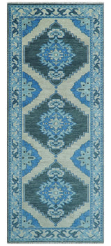Blue and Black Hand Knotted Traditional Heriz Multi Size Wool Area Rug