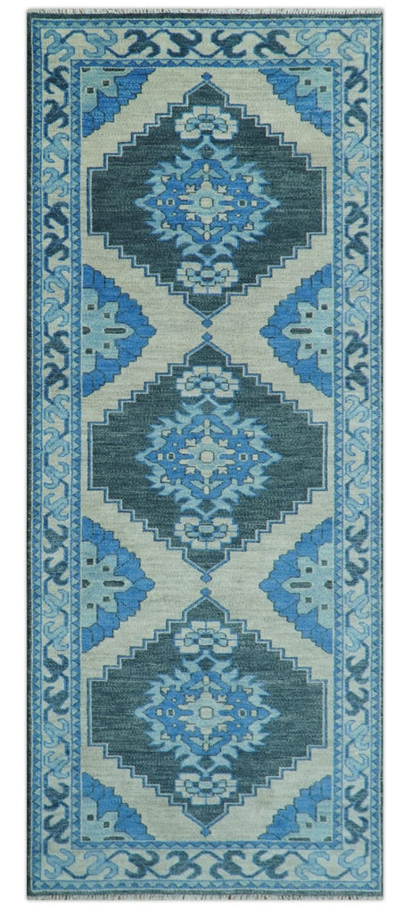 Blue and Black Hand Knotted Traditional Heriz Multi Size Wool Area Rug