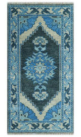 Blue and Black Hand Knotted Traditional Heriz Multi Size Wool Area Rug
