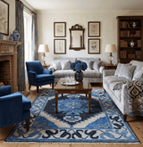 Blue and Black Hand Knotted Traditional Heriz Multi Size Wool Area Rug
