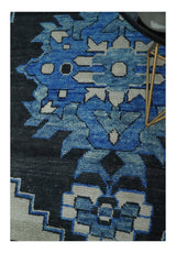 Blue and Black Hand Knotted Traditional Heriz Multi Size Wool Area Rug