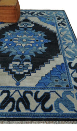 Blue and Black Hand Knotted Traditional Heriz Multi Size Wool Area Rug