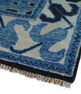 Blue and Black Hand Knotted Traditional Heriz Multi Size Wool Area Rug