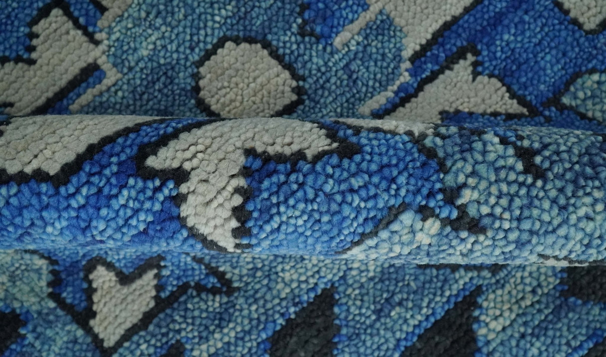 Blue and Black Hand Knotted Traditional Heriz Multi Size Wool Area Rug