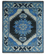 Blue and Black Hand Knotted Traditional Heriz Multi Size Wool Area Rug
