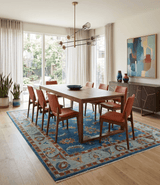 Blue And Brown Hand Knotted Floral Oushak Wool Area Rug