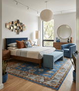 Blue And Brown Hand Knotted Floral Oushak Wool Area Rug