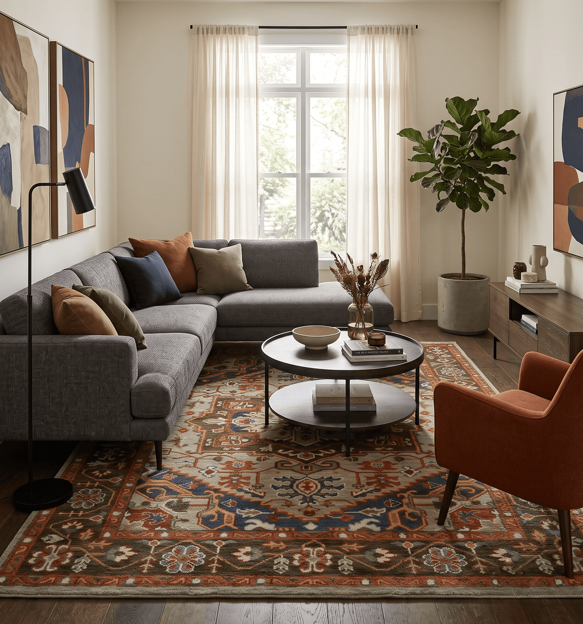 Blue and Brown Traditional Antique look Heriz Serapi Hand Knotted Custom Made wool Area Rug