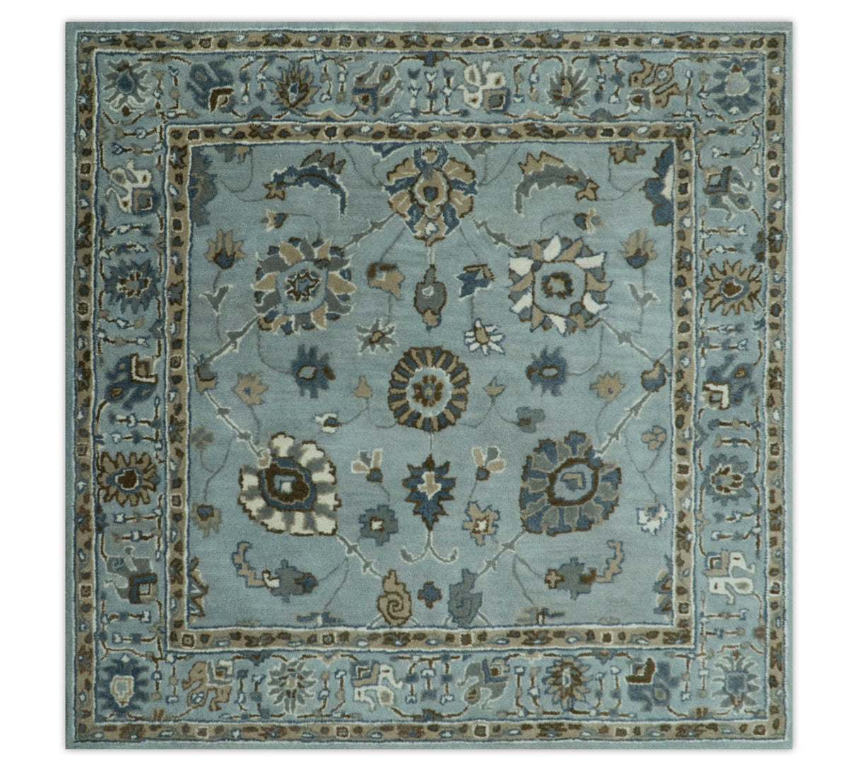 Blue and Brown Traditional Oriental Oushak Hand Tufted Custom Made wool Area Rug