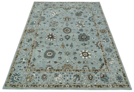Blue and Brown Traditional Oriental Oushak Hand Tufted Custom Made wool Area Rug