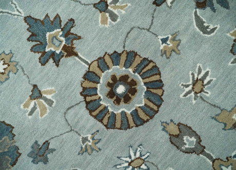 Blue and Brown Traditional Oriental Oushak Hand Tufted Custom Made wool Area Rug