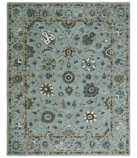 Blue and Brown Traditional Oriental Oushak Hand Tufted Custom Made wool Area Rug