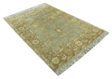 Blue And Brown Traditional Oushak Design 4x6 Hand Knotted Wool Area Rug