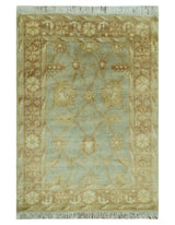 Blue And Brown Traditional Oushak Design 4x6 Hand Knotted Wool Area Rug