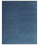 Blue and Charcoal geometrical honey comb design Hand knotted Wool Area Rug