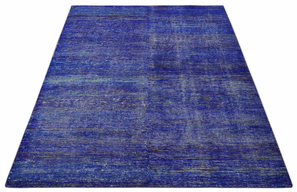 Blue and Charcoal Modern Abstract Hand knotted 8x10 Art Silk Area Rug
