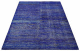 Blue and Charcoal Modern Abstract Hand knotted 8x10 Art Silk Area Rug