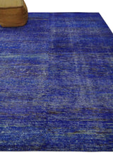 Blue and Charcoal Modern Abstract Hand knotted 8x10 Art Silk Area Rug