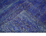 Blue and Charcoal Modern Abstract Hand knotted 8x10 Art Silk Area Rug