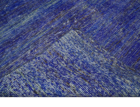 Blue and Charcoal Modern Abstract Hand knotted 8x10 Art Silk Area Rug