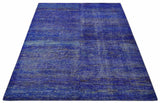 Blue and Charcoal Modern Abstract Hand knotted 8x10 Art Silk Area Rug-Area Rug-Parc Decor