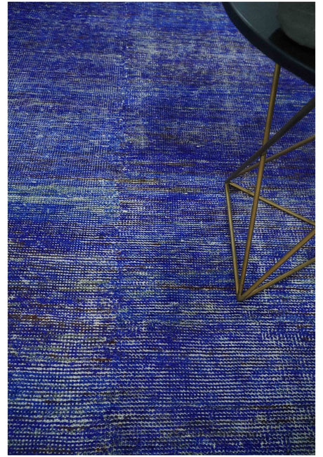 Blue and Charcoal Modern Abstract Hand knotted 8x10 Art Silk Area Rug-Area Rug-Parc Decor