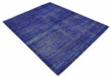Blue and Charcoal Modern Abstract Hand knotted 8x10 Art Silk Area Rug-Area Rug-Parc Decor