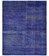 Blue and Charcoal Modern Abstract Hand knotted 8x10 Art Silk Area Rug-Area Rug-Parc Decor