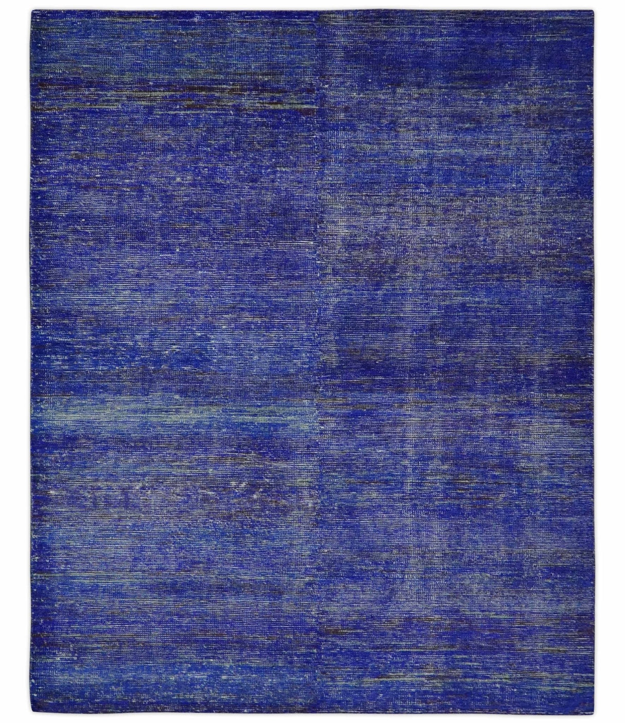 Blue and Charcoal Modern Abstract Hand knotted 8x10 Art Silk Area Rug