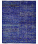 Blue and Charcoal Modern Abstract Hand knotted 8x10 Art Silk Area Rug