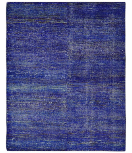 Blue and Charcoal Modern Abstract Hand knotted 8x10 Art Silk Area Rug