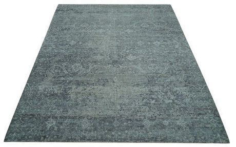 Blue And charcoal Transitional Design Hand Knotted 8.8x11.6 Wool Area Rug