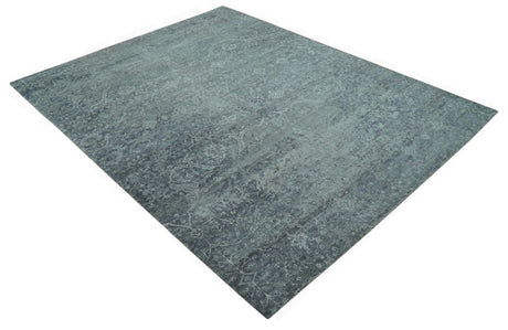 Blue And charcoal Transitional Design Hand Knotted 8.8x11.6 Wool Area Rug